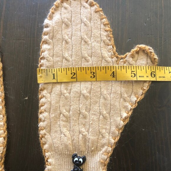 Vintage Cable Knit Wool Mittens Large Puppy Appliqué Beige - Picture 6 of 10